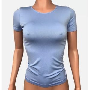 Blue Seamless Stretch Tight T-shirt Top new O/S